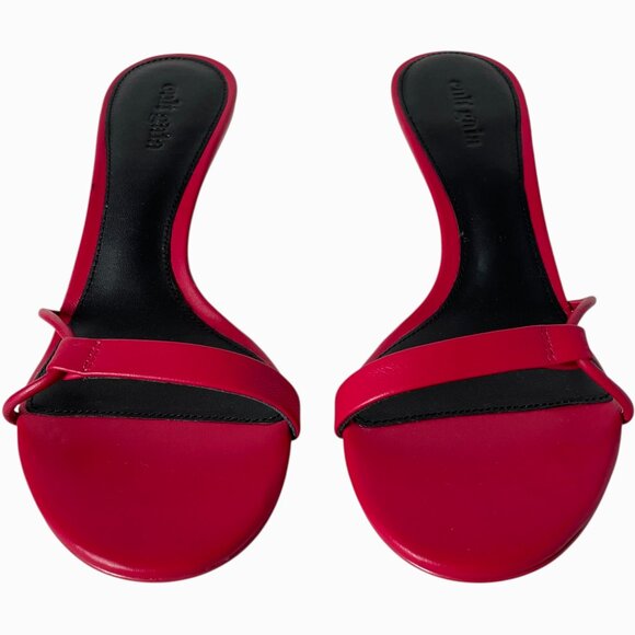 Cult Gaia Veda Sandal Size 37.5 Ruby Red Leather Strappy Gold Heel - Picture 6 of 12